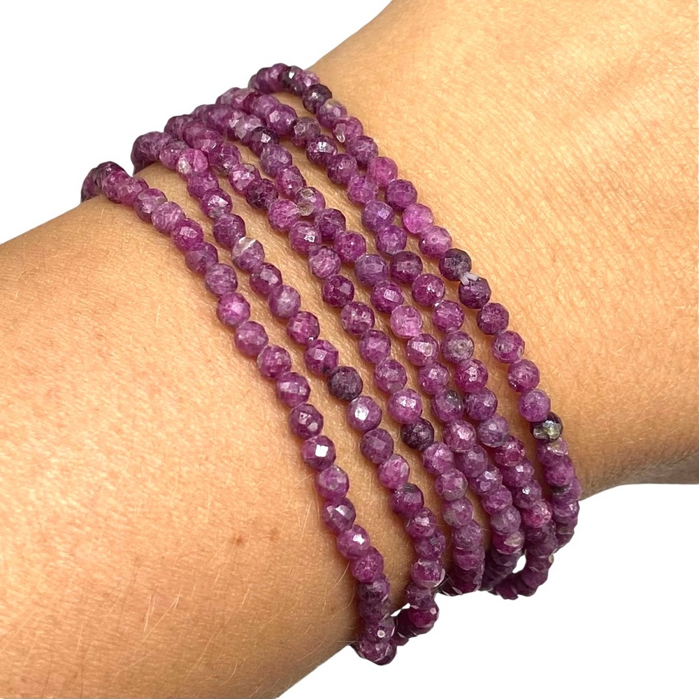 3mm Ruby Beaded Stretch Bracelet Natural Raw Genuine Stone Gemstone Faceted - Picture 9 of 9